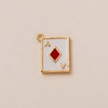 Ciondolo carta Asso di Quadri con smalto bianco e bordo placcato oro 18 carati - Ciondolo Asso di Poker