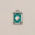 18K plated rectangular charm with green enamel and silver heart, inlaid with purple gems - Steel Color Peach Pendant