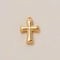 Polished 18K gold plated cross pendant charm with textured edges and a circular top loop - Cross Pendant