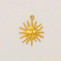 Detail of 18K gold plated sun face charm pendant with relief design for DIY jewelry making - Embossed Sun Face (Pendant Only) / Gold