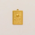 Macro detail of 18K gold-plated rectangular charm with sun and moon relief patterns - Square Moon Star