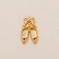 Elegant 18K gold-plated ballet shoe pendant with pink gemstones and ribbon bow detail - Ballet Shoes Pendant / Gold
