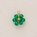 Detail of emerald green faceted bead flower pendant with 18K gold plated wire wrap - Green Flower