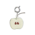 Detail of silver apple charm with cream enamel inlay and a large spring ring clasp - Green Apple