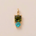 18K vergulde hanger met olijfgroene vierkante en hemelsblauwe ronde edelsteen - Vierkante Groene En Ronde Blauwe Tweekleurige Edelsteen Hanger (Groen Blauwe Edelsteen) / Goud/Olijfgroen/Hemelblauw