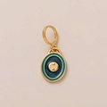 18K vergulde ovale hanger met blauw emaille patroon en een ronde ophangring - Blauw En Wit Concentrische Emaille Oog Hanger (Ringoog) / Goud/Blauw
