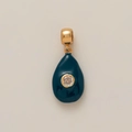 Macro detail of tear-drop pendant with dark green enamel and sparkling zircon crystal inlay - Dark Blue