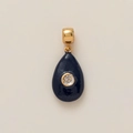 Detail of water-drop pendant in dark blue enamel with a round-cut central zircon - Blue and Purple