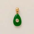 Detailed close-up of a green teardrop-shaped pendant with gold accents and a white zircon - Green