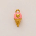 Ciondolo gelato rosa in acciaio inossidabile placcato oro 18K con dettaglio cuore - Gelato a cuore
