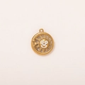 Pendaglio celestiale sole e luna placcato oro 18K con volto sorridente in smalto bianco - Ciondolo Sole