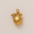 18K gold plated lemon pendant with realistic peel texture for DIY jewelry making - Lemon with Large Leaf Pendant