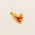 18k gold plated stainless steel heart pendant with red enamel ocean wave design - Heart Pendant