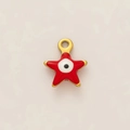 Detail view of 18k gold plated red starfish evil eye charm for DIY jewelry making - Red Star Evil Eye Pendant