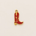 Detail showing red enamel western cowboy boot pendant with gold star and 18k plating - Red Boot Pendant