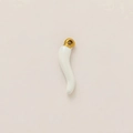 Macro detail of white Italian Corno charm with 18k gold plated stainless steel ring - White Chili Pendant