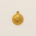 Detailed view of an 18k gold plated stainless steel scallop shell relief pendant - Round Coin Shell Pendant