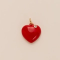 Detail of red heart pendant with gold plating and a sparkling white zircon stone inlay - Red Heart Charm