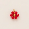Detailed view of handmade flower pendant with red faceted beads and 18k gold plating - Red Flower Pendant