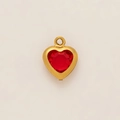 Detail of a 18k gold-plated heart pendant with a faceted red gemstone center - Heart Red Rhinestone Pendant