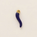 Close-up of blue enamel Italian Cornicello horn pendant with 18k gold plated ring - Dark Blue Horn Pendant