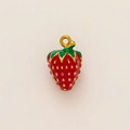 Pendentif fraise en acier inoxydable plaqué or 18k avec émail rouge pour bijoux DIY - Pendentif Fraise Style Trois