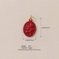 Roter ovaler Emaille-Anhänger mit Rosenrelief aus Kupfer in goldener Ausführung - Anhänger Ohne Kette - Runde Blume