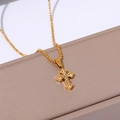 Detail of 18k gold plated stainless steel cross pendant necklace with zircon inlay - Elegant Zirconia Inlaid Cross Style (JJN0296)
