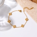 Detailed close-up of gold-plated bracelet featuring diamond-encrusted clover charms and lobster clasp - Four Leaf Clover Rhinestone Style / Gold-Clear Zirconia