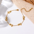Gold stainless steel chain bracelet featuring five crystal-studded cat charms for women - Zirconia Cat Style / Gold