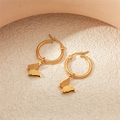 Detailed view of gold titanium steel butterfly earrings with polished hoops and matte texture - Gold Butterfly Earrings