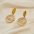 Fashion titanium steel jewelry set featuring golden concentric circles earrings with crystals - Hoop Earrings