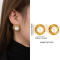 Détails des boucles d'oreilles dorées avec perles blanches et dimensions précises - Style Perle Artificielle au Centre en Rayon de Soleil