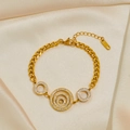 Golden Cuban chain bracelet with concentric circles encrusted with micro-diamonds on satin - Circle Bracelet 2