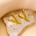 Polished gold-plated titanium steel V-shaped stud earrings with hammer texture on stone - Gold Hammered V-Shape Studs (#0409)