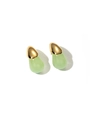 Detail view of pear-shaped light green resin earrings with polished gold metal finish - Waterdrop Patchwork Studs (#5 Cyan)