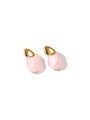 Detailed close-up of golden stainless steel earrings with pink resin teardrop pendants - Waterdrop Patchwork Studs (#5 Pink)