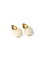 Detail of teardrop dangle earrings with gold metal stud and marbled resin texture - Waterdrop Patchwork Studs (#5 White)