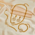 Golden titanium steel jewelry set with sparkling rhinestone spiral rings for women - Set 4