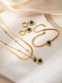 Golden titanium steel jewelry set featuring emerald green heart stones and snake chain - Heart Emerald Jewelry Set 2
