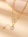 Detail of layered gold-plated heart necklace featuring paperclip chain and pavé stones - 18K Gold / Long Heart Style F2