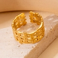 Detail shot of woven mesh hollow texture on an adjustable gold stainless steel ring - Woven Mesh Texture Style (BJGR0261)