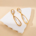 Vintage gold plated stainless steel teardrop dangle earrings with clear crystal stones - Clear