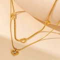 Collana a doppio strato dorata con maglia cubana, ciondolo a cuore e zircone lucido - Collana Forma di Cuore Doppia Catena Oro