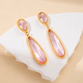 Elegant gold plated titanium steel drop earrings with long faceted pink teardrop crystals - Pink