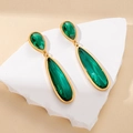 Elegant gold-plated titanium steel water drop earrings with green faceted crystal stones - Emerald