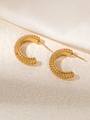 Detailed close-up of gold-plated C-shaped earrings with vintage micro-bead relief texture - Bead Relief C-shape (BJGE0347)
