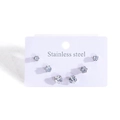 Trois paires de boucles d'oreilles en acier inoxydable argenté et zircone sur carte - Argent Rond Strass