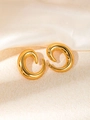 Detailed view of chunky gold-plated spiral hoop earrings on a silk background - Thick Spiral C-shape Style (BJGE0346)