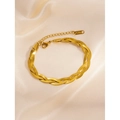 Braided gold stainless steel flat snake chain bracelet with adjustable lobster clasp - Braided Bracelet / Gold